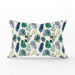 Pudra Zeminde Suluboya Yapraklar Tasarımlı Dekoratif Dikdörtgen Yastık Kırlent Kılıfı Realhomes