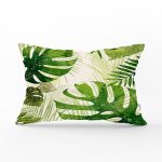 - Rh-Dik-3336-Gorsel1 - Realhomes Ekru Zeminde Amazon Yaprakları Özel Tasarım Dikdörtgen Yastık Kırlent Kılıfı Realhomes