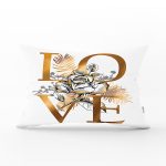 Altın Varaklı Love Tasarımlı Modern Dekoratif Dikdörtgen Yastık Kırlent Kılıfı Realhomes