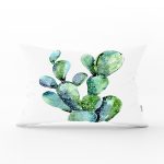 - Rh-Dik-3356-Gorsel1 - Realhomes Suluboya Kaktüs Çizimli Modern Tasarım 3D Dikdörtgen Yastık Kırlent Kılıfı Realhomes
