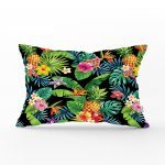 Siyah Zeminli Geometrik Yapraklar Desenli Dikdörtgen Yastık Kırlent Kılıfı Realhomes