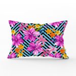 - Rh-Dik-3366-Gorsel1 - Realhomes Mavi Geometrik Zeminli Çiçekler Modern Tasarım Dikdörtgen Yastık Kırlent Kılıfı Realhomes