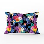 Siyah Zeminde Rengarenk Çiçekler Tasarımlı Dekoratif Dikdörtgen Yastık Kırlent Kılıfı Realhomes