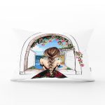 Mutluluk Manzarası Suluboya Çizimli Özel Tasarım Dekoratif Dikdörtgen Yastık Kırlent Kılıfı Realhomes