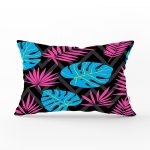 - Rh-Dik-3392-Gorsel1 - Realhomes Siyah Zeminde Pempe Mavi Zambak Desenli Modern Dikdörtgen Yastık Kırlent Kılıfı Realhomes