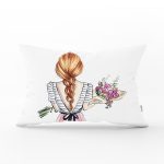 Çiçekli Kız Çizimli Modern Dekoratif Dikdörtgen Yastık Kırlent Kılıfı Realhomes