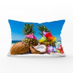Sahilde Ananaslar Dijital Baskılı Modern Dikdörtgen Yastık Kırlent Kılıfı Realhomes