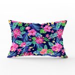 - Rh-Dik-3426-Gorsel1 - Realhomes Siyah Zeminde Tropikal Desenli Özel Tasarım Dijital Baskılı Modern Dikdörtgen Yastık Kırlent Kılıfı Realhomes