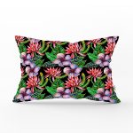 - Rh-Dik-3444-Gorsel1 - Realhomes Siyah Zeminde Suluboya Tropik Bitkiler Tasarımlı Modern Dikdörtgen Yastık Kırlent Kılıfı Realhomes