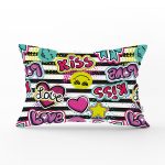 Kiss Love Pop Art Tasarımlı Dijital Baskılı Modern Dikdörtgen Yastık Kırlent Kılıfı Realhomes