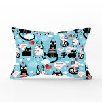 Mavi Zeminli Kedicikler Özel Tasarımlı Modern Dikdörtgen Yastık Kırlent Kılıfı Realhomes