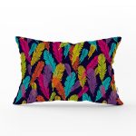 - Rh-Dik-3490-Gorsel1 - Realhomes Siyah Zeminde Renkli Tüyler Özel Tasarımlı Modern Dikdörtgen Yastık Kırlent Kılıfı Realhomes