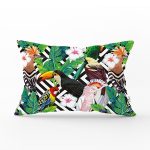 Geometrik Zeminde Tropikal Desenli Dijital Baskılı Modern Dikdörtgen Yastık Kırlent Kılıfı Realhomes
