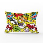 - Rh-Dik-3504-Gorsel1 - Realhomes Sarı Zeminde Popart Özel Tasarımlı Dijital Baskılı Modern Dikdörtgen Yastık Kırlent Kılıfı Realhomes