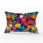 - Rh-Dik-3512-Gorsel1 - Realhomes Siyah Zeminde Tropikal Bitkiler Dijital Baskılı Modern Dikdörtgen Yastık Kırlent Kılıfı Realhomes