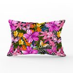 - Rh-Dik-3513-Gorsel1 - Realhomes Siyah Zeminde Tropikal Desenli Özel l Tasarım Modern Dikdörtgen Yastık Kırlent Kılıfı Realhomes