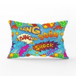 - Rh-Dik-3530-Gorsel1 - Realhomes Mavi Zeminli Popart Özel Tasarım Dijital Baskılı Modern Dikdörtgen Yastık Kırlent Kılıfı Realhomes