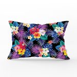 - Rh-Dik-3536-Gorsel1 - Realhomes Siyah Zeminde Tropikal Orman Dijital Baskılı Modern Dikdörtgen Yastık Kırlent Kılıfı Realhomes