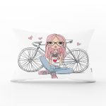 - Rh-Dik-3542-Gorsel1 - Realhomes Fashion Bisikletli Kız Motifli Dijital Baskılı Modern Dikdörtgen Yastık Kırlent Kılıfı Realhomes