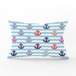 Mavi Zeminde Denizci Desenli Dijital Baskılı Modern Dikdörtgen Yastık Kırlent Kılıfı Realhomes