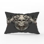 - Rh-Dik-5016-Gorsel1 - Realhomes Gri Zeminde Kuru Kafa Motifli Özel Tasarım Dikdörtgen Kırlent Kılıfı Realhomes