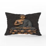 - Rh-Dik-5042-Gorsel1 - Realhomes Gri Zeminde Buda Heykeli Motifli Özel Tasarım Dikdörtgen Kırlent Kılıfı Realhomes