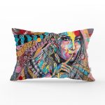 Sulu Boya Tüy Motifli Renkli Kadın Özel Tasarım Dikdörtgen Kırlent Kılıfı Realhomes