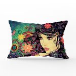 Rengarenk Çiçekli Beautiful Girl Dekoratif Dikdörtgen Yastık Kılıfı Realhomes