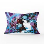 Mavi Ağırlıklı Çiçek Motifli Beautiful Girl Dekoratif Dikdörtgen Yastık Kılıfı Realhomes