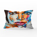 - Rh-Dik-5088-Gorsel1 - Realhomes Sulu Boyalı Kadın Yüzlü Dekoratif Modern Dikdörtgen Yastık Kırlent Kılıf Realhomes