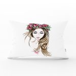 Beyaz Zeminde Rankli Kalem Çizimli Dekoratif Modern Dikdörtgen Yastık Kılıfı Realhomes