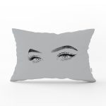 RealHomes Gri Zeminde Kirpik Motifli Özel Tasarım Dikdörtgen Yastık Kılıfı Realhomes