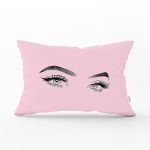 RealHomes Pembe Zeminde Kirpik Motifli Özel Tasarım Dikdörtgen Yastık Kılıfı Realhomes