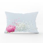 Mavi Zeminde Fuşya Beyaz Ortanca Çiçeği Baskılı Dikdörtgen Kırlent Kılıfı Realhomes