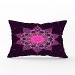 Siyah Zeminde Pembe Neon Mandala Desenli Dekoratif Dikdörtgen Kırlent Kılıfı Realhomes