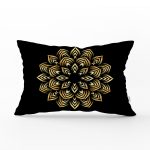 Siyah Zeminde Gold Mandala Motifli Dikdörtgen Yastık Kılıfı Realhomes