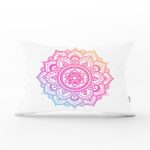 Beyaz Zeminde Pembe Mavi Mandala Desenli Özel Tasarım Dikdörtgen Kırlent Kılıfı Realhomes