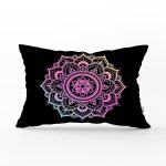 Siyah Zeminde Pembe Mavi Mandala Desenli Özel Tasarım Dikdörtgen Kırlent Kılıfı Realhomes