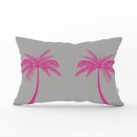 - Rh-Dik-5228fusya-Gorsel1 - Realhomes Gri Zeminde Fuşya Palmiye Motifli Modern Dikdörtgen Kırlent Kılıfı Realhomes