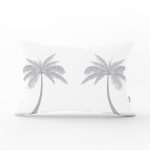 Beyaz Zeminde Gri Palmiye Desenli Modern Dikdörtgen Yastık Kılıfı Realhomes