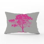 Gri Zeminde Dekoratif Fuşya Ağaç Tasarımlı Dikdörtgen Kırlent Kılıfı Realhomes