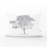 Dekoratif Beyaz Zemimde Gri Ağaç Desenli Dikdörtgen Kırlent Kılıfı Realhomes