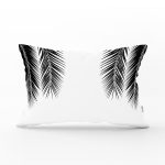- Rh-Dik-5235-Gorsel1 - Realhomes Siyaz Beyaz Palmiye Yaprakları Dijital Baskılı Dikdörtgen Kırlent Kılıfı Realhomes