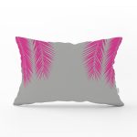 Gri Zeminde Fuşya Palmiye Yaprakları Motifli Dikdörtgen Yastık Kılıfı Realhomes