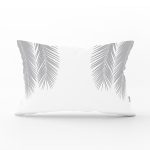 - Rh-Dik-5235gri-Gorsel1 - Realhomes Beyaz Zeminde Gri Palmiye Yaprakları Özel Tasarım Dikdörtgen Kırlent Kılıfı Realhomes