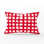 Kırmızı Zeminde Geometrik Kare Motifli Dekoratif Dikdörtgen Yastık Kılıfı Realhomes