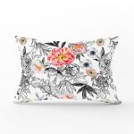 Karakalem Çizim Gül Motiflı Özel Tasarım Dikdörtgen Kırlent Kılıfı Realhomes