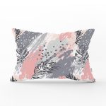 Pembe Ve Gri Ağırlıklı Sulu Boya Yaprak Motifli Dikdörtgen Yastık Kılıfı Realhomes