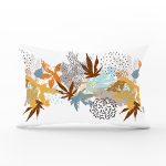 - Rh-Dik-5255-Gorsel1 - Realhomes Beyaz Zeminde Mavi Ve Turuncu Yaprak Desenli Dikdörtgen Kırlent Kılıfı Realhomes