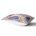 - Rh-Dik-5257-Gorsel2 - Realhomes  Gri Zemin Üzerimde Pembe Ve Lacivert Baskılı Yaprak Motifli Dikdörtgen Kırlent Kılıfı Realhomes